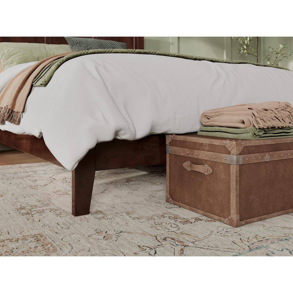 Madison Queen Walnut Upholstered Platform Bed with Storage Drawer