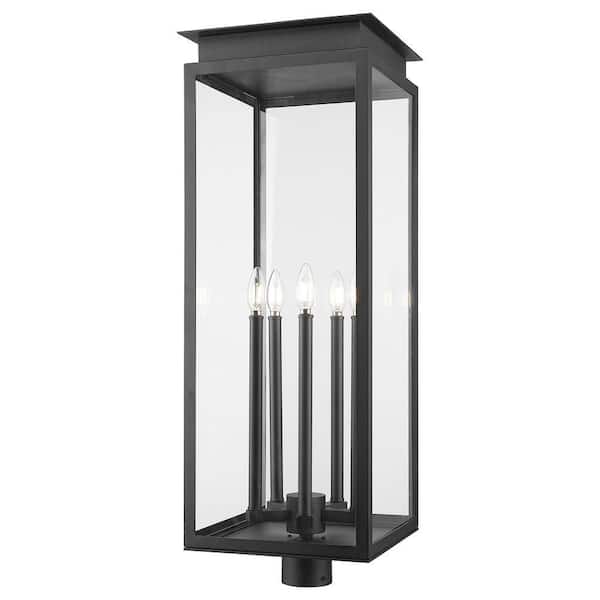 Nova 5 Light Black Aluminum Weather Resistant Outdoor Post Light Fixture with Clear Glass Shade with No Bulbs Included