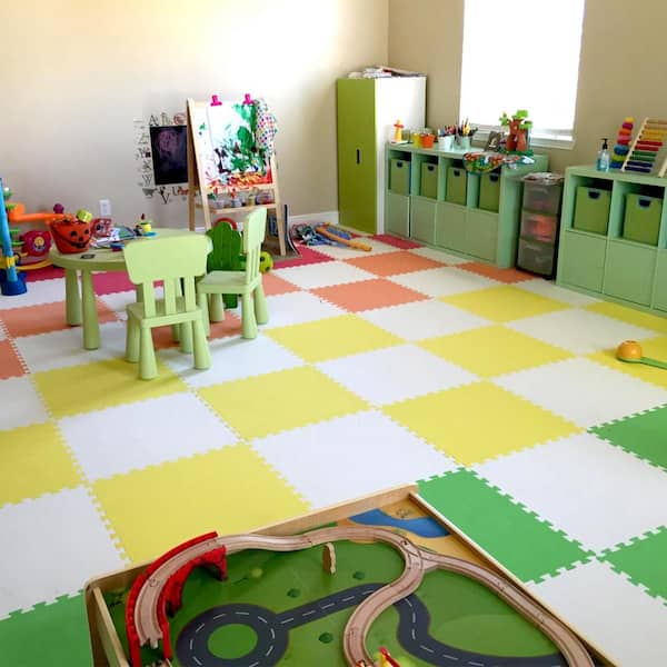 Premium Foam Tiles | 2x2 ft x 5/8 inch | Kids, Gym, Basement | Interlocking Soft Foam Floor Tile | Fast Installation | Thatch Surface