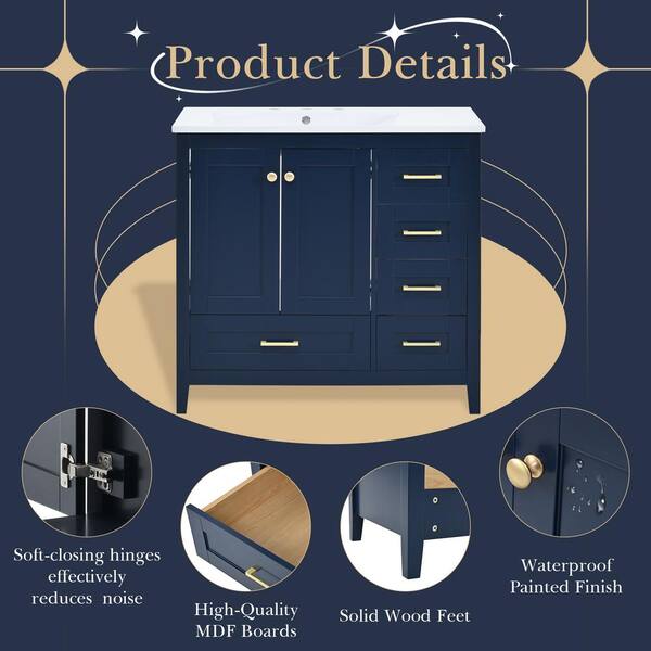 36 in. W Single Sink Freestanding Bath Vanity in Blue with