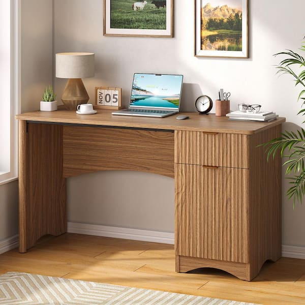 MODWAY Capri 49 in. Recatanglar Walnut Wood Grain Office Desk EEI