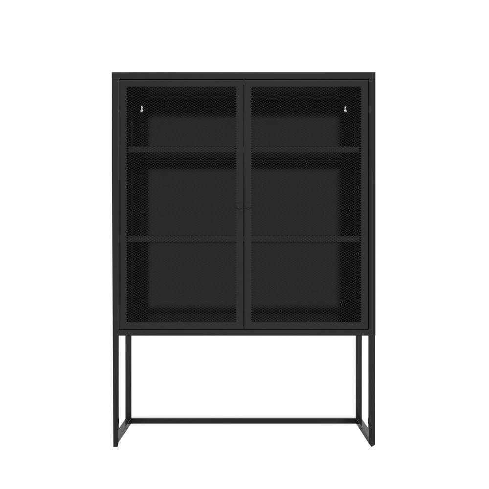 47.2 in. Black Metal Storage Cabinet with 2-Mesh Doors for Office, Dining R