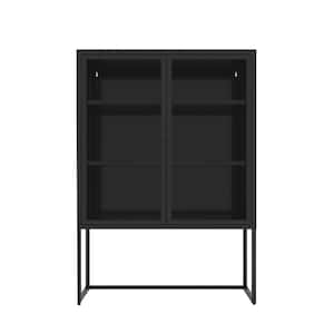 47.2 in. Black Metal Storage Cabinet with 2-Mesh Doors for Office, Dining Room and Living Room