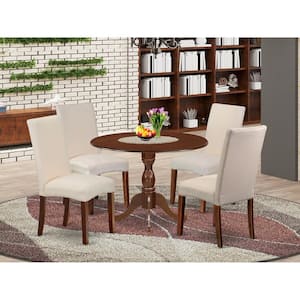 5-Piece Mahogany Finish Solid Wood Top Dining table with 4 Chairs with Drop Leaf Lattice Back