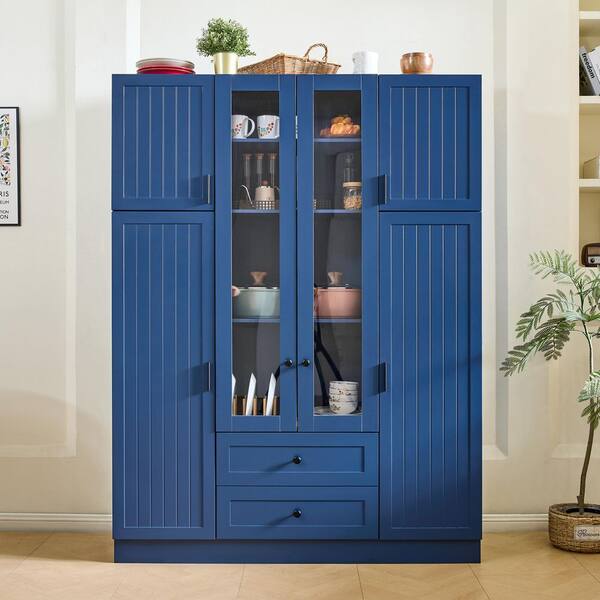 Polibi Blue MDF Wood Buffet with 6 Doors, Drawers, Adjustable