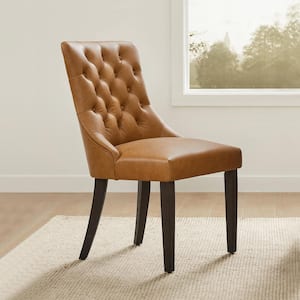 Minos Cognac Brown Faux Leather Tufted Dining Chair (Set of 2)