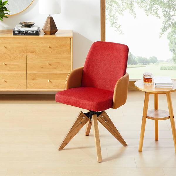 Art Leon Arthur Red Fabric Mid-Century Swivel Office Accent Arm