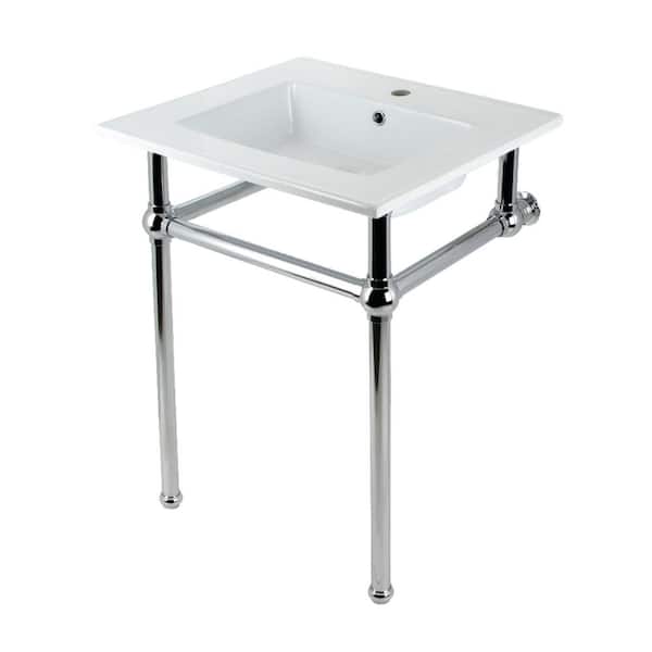 Kingston Brass Fauceture 25 in. Ceramic Console Sink Set with Brass Legs in White/Polished Chrome