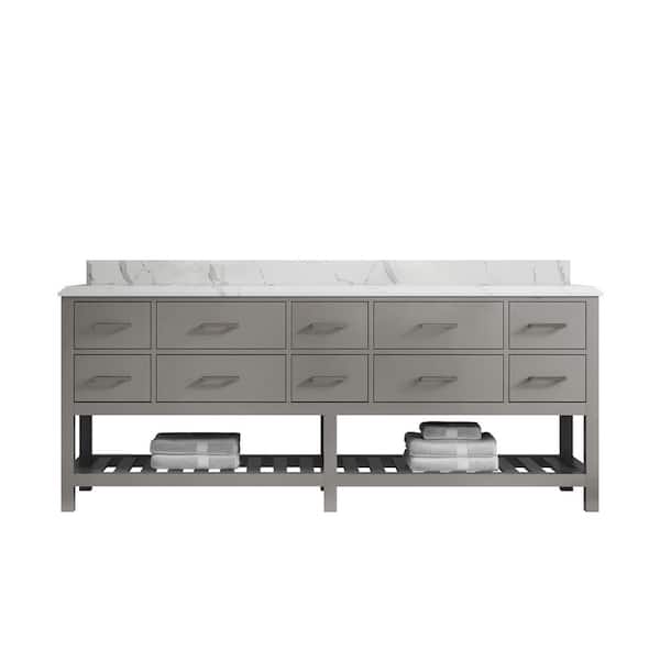 Willow Collections Parker 84 in. Double Sink Freestanding White Bath Vanity with Regular Calacatta Laza Qt. Top Unassembled
