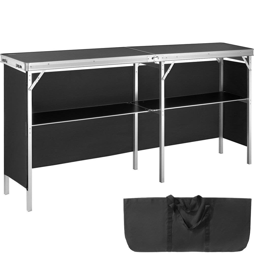 77.95 in. Black Rectangle Folding Portable Bar Table for Party Exhibition Picnic with Storage Shelf Skirt Carrying Case price history on PriceWatchPro