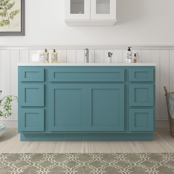 Vanity Art 57 in. W x 21 in. D x 32.5 in. H Bath Vanity Cabinet without Top in Sea Green