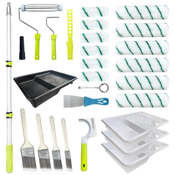 28 Piece 0.04 oz. Paint Roller Kit with Extension Pole, Paint Roller Cleaner, Paint Brushes for Latex and Oil Paints