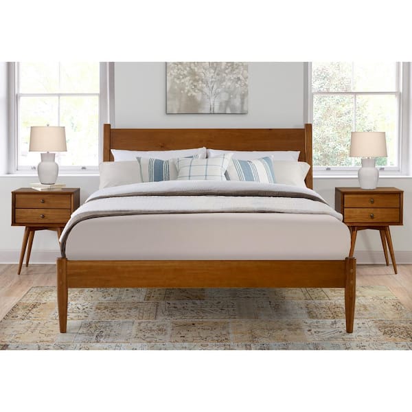 Camaflexi Mid Century Castanho Queen Size Panel Headboard Platform Bed MD1309