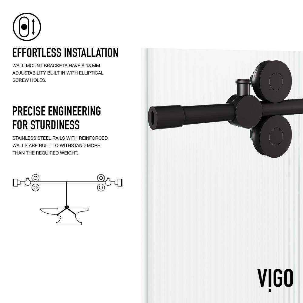 Elan Matte Black Frameless Sliding Shower Door with Fluted Glass