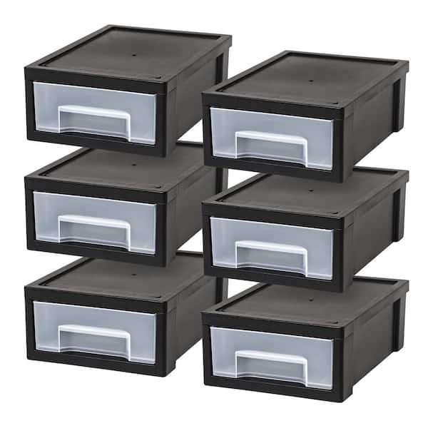 IRIS USA Plastic Clear Front Desktop Stacking Drawers w/Rubber Feet, Black (6-Pack)