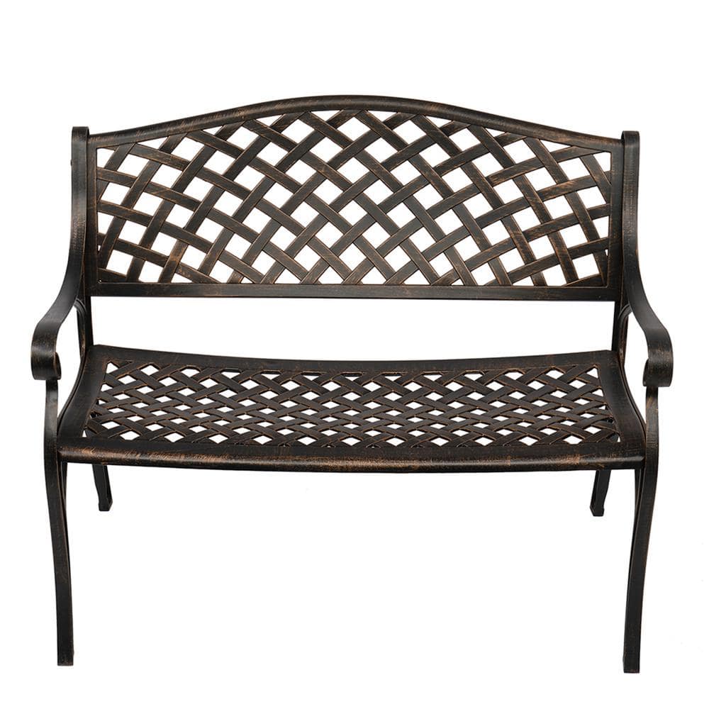 40.16 in. 2-Person Bronze Metal Outdoor Bench