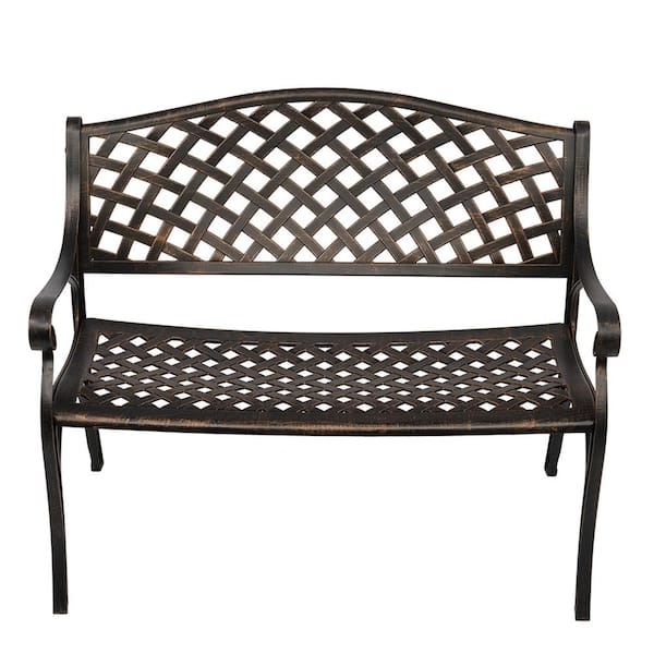 Unbranded 40.16 in. 2-Person Bronze Metal Outdoor Bench