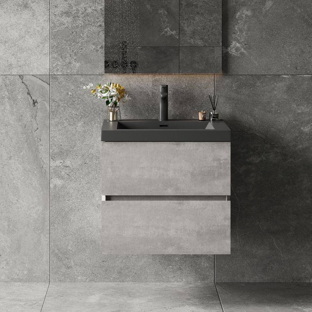 Lodi 24 in. W x 20 in. D x 16 in. H Single Floating Bathroom Vanity with Black Quartz Sand Top in Grey Assembled price history on PriceWatchPro