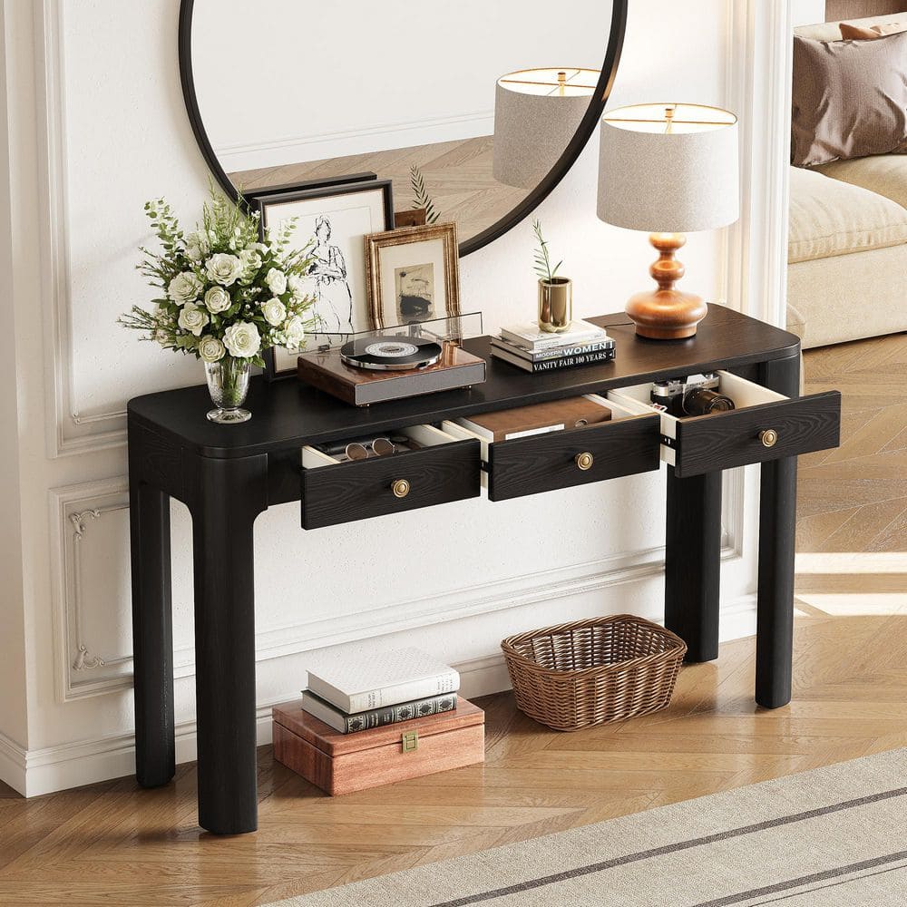 Noble House Ysmar Modern Rustic 52 in. Black Rectangle MDF Entryway ...