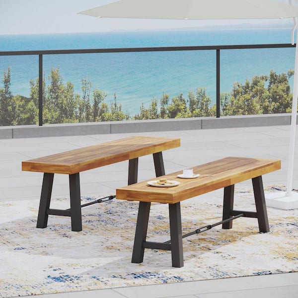 Anky Teak Wood Outdoor Bench (Set of 2)