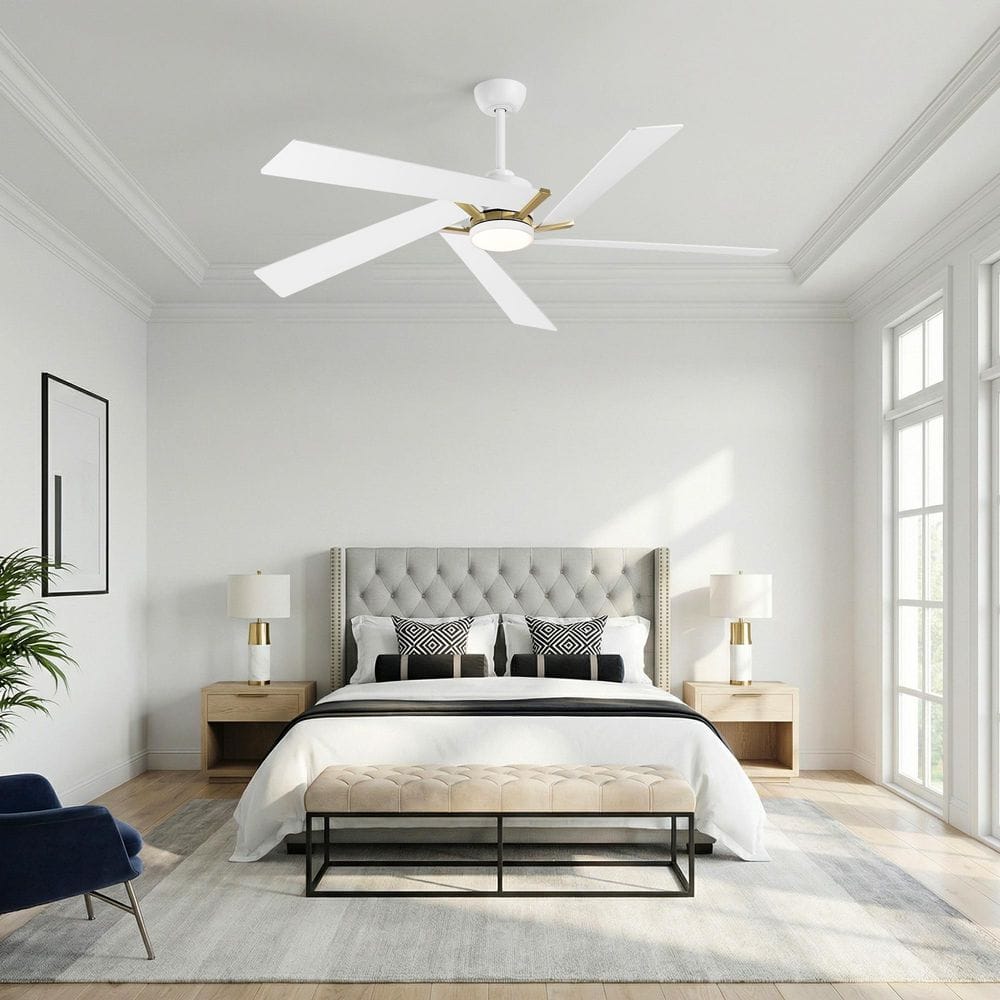 60 in. White Downrod Mount Standard LED Ceiling Fan with Lights and Remote Control price history on PriceWatchPro