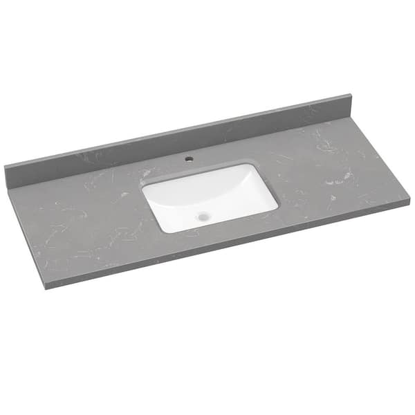 Gca 54 in. W x 22 in. D Cultured Marble White Rectangular Single Sink Bath Vanity Top with Backsplash Countertop in Gray