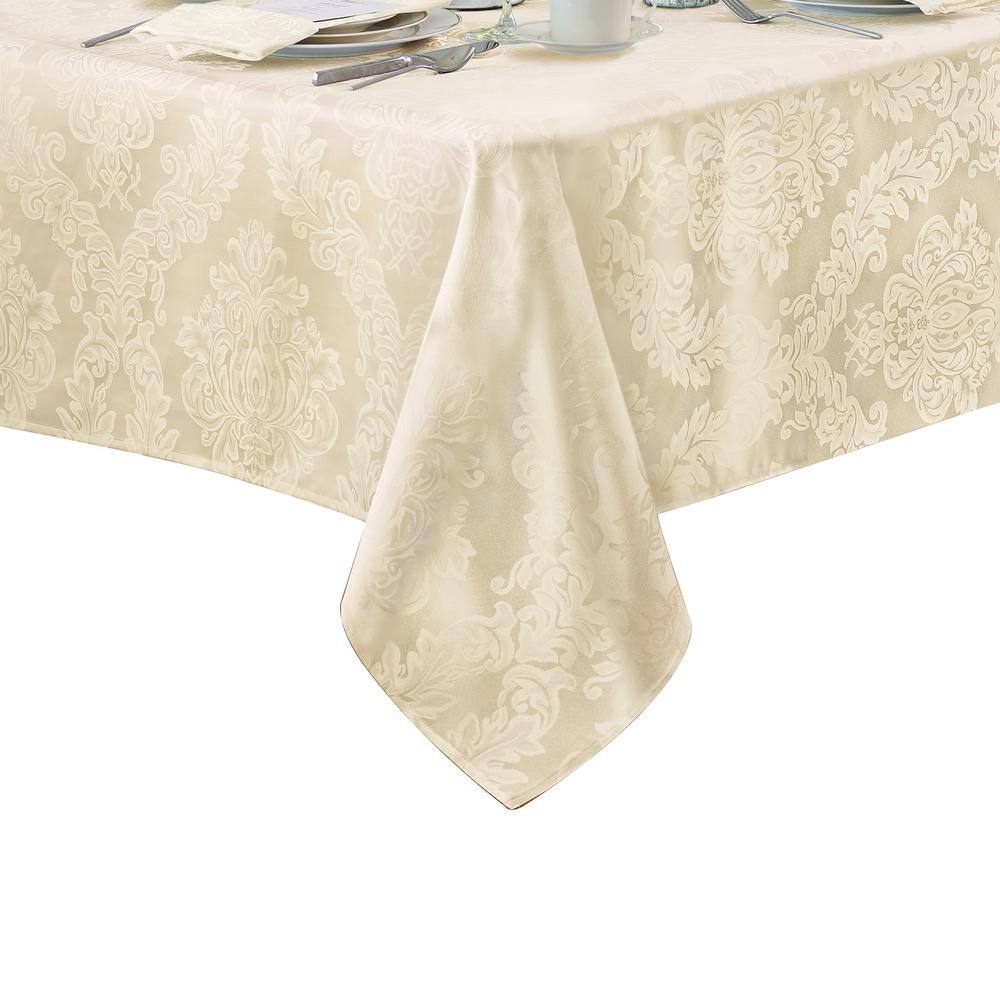 Antique Ivory Damask Fabric Square Tablecloth, 52" x 52"