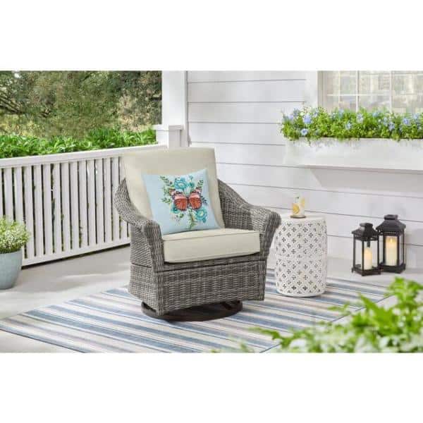 Hampton Bay Chasewood Brown Wicker Outdoor Patio Swivel And Glider Lounge Chair With Cushionguard Biscuit Cushions 725 1461 000 - Home Depot Patio Furniture Without Cushions