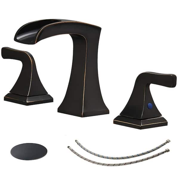 BWE 8 in. Widespread 2-Handle Waterfall Bathroom Sink Faucet in Oil Rubbed Bronze