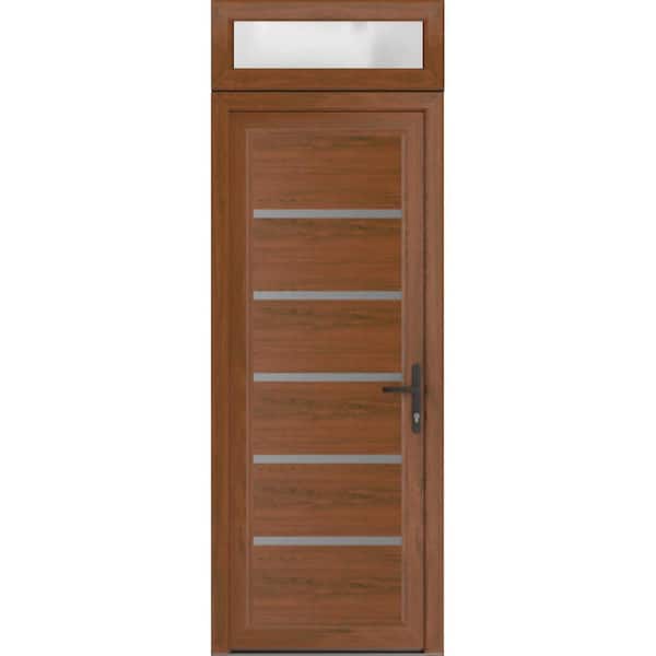 32 in. x 80 in. Left-Hand/Inswing Frosted Glass Walnut Steel Prehung Front Door with Hardware