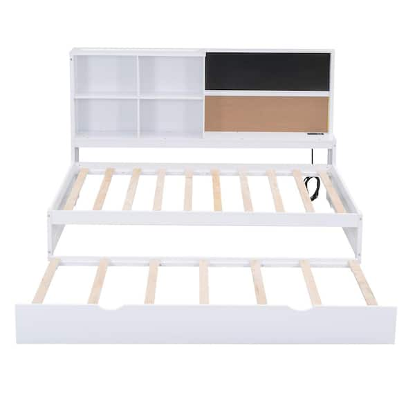 Harper & Bright Designs White Twin XL Wood Daybed with 2 Trundles, 3  Storage Cubbies, 1 Light for Free and USB Charging Design QHS139AAK - The  Home Depot