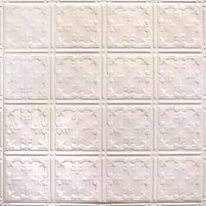 Pattern #21 24 in. x 24 in. Creamy White Satin Tin Wall Tile Backsplash Kit (5 pack)