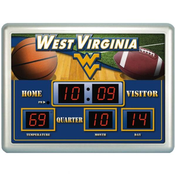 Team Sports America West Virginia University 14 in. x 19 in. Scoreboard Clock with Temperature