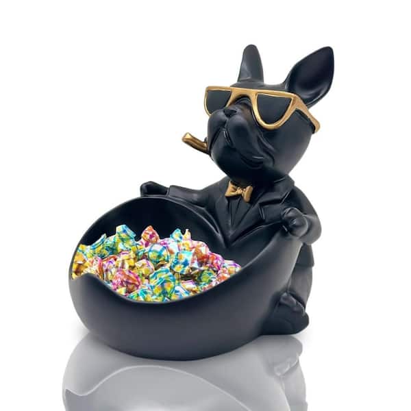 Animal Styling, Black, Sturdy Resin Handcrafted, Bulldog Shaped Storage Decor Bowl, Key Holder Bowl Candy Dish (Black)