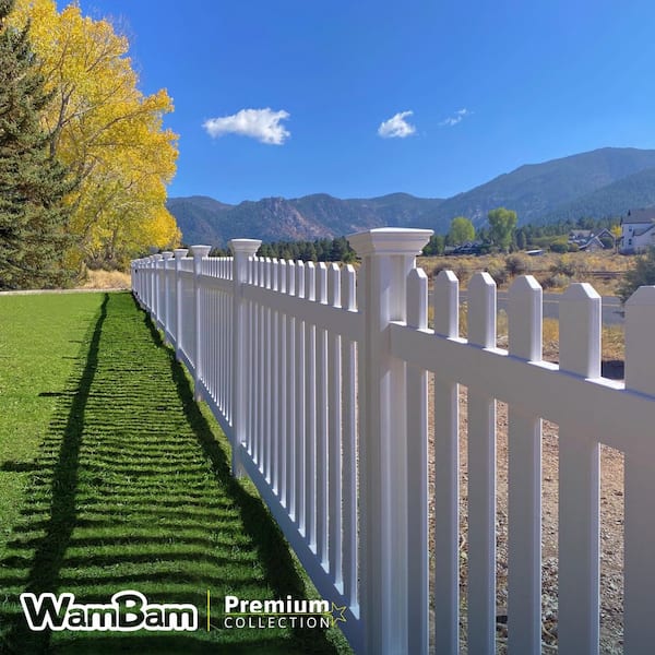 Premium 4 ft. x 7 ft. No Dig Spaced Picket Flat Top Dog-Eared White Vinyl Picket Fence