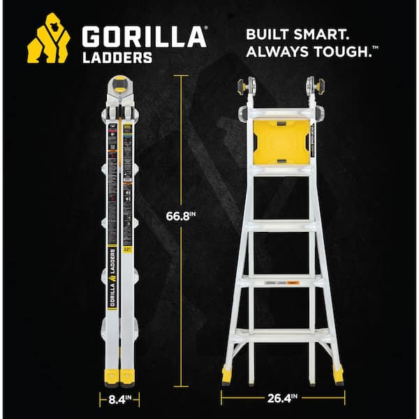 Gorilla Ladders - 22 ft. Reach Aluminum Multi-Position Ladder w/ Project Bucket, Tool Hangers, 300 lbs. Load Capacity, Type 1A Duty Rating