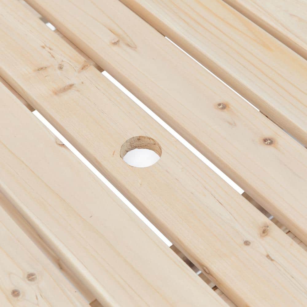 Natural Solid Wood Round Outdoor Picnic Table with Umbrella Hole, Seats 8