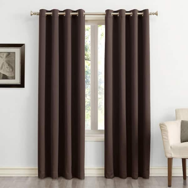 Sun Zero Saxon Energy Saving Chocolate Polyester 54 in. W x 63 in. L Grommet Blackout Curtain (Single Panel)