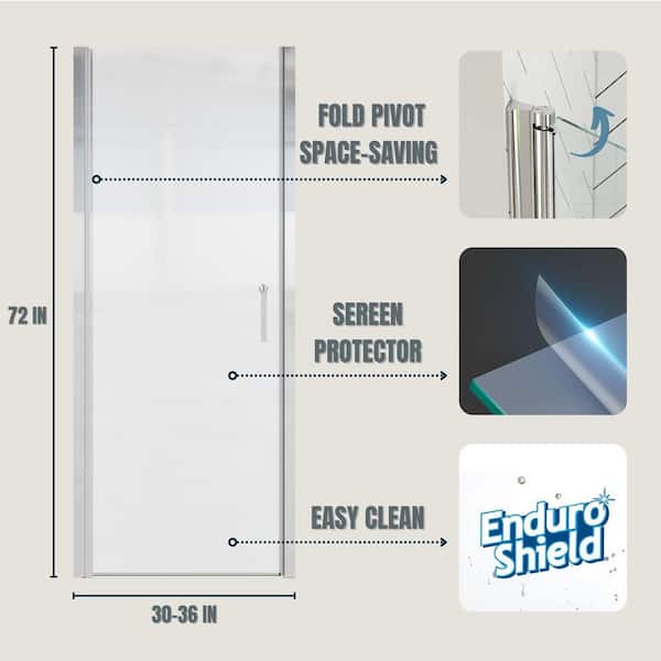 32 to 33 - 1/4 in. W x 72 in. H Pivot Swing Frameless Shower Door in Chrome with Clear Glass
