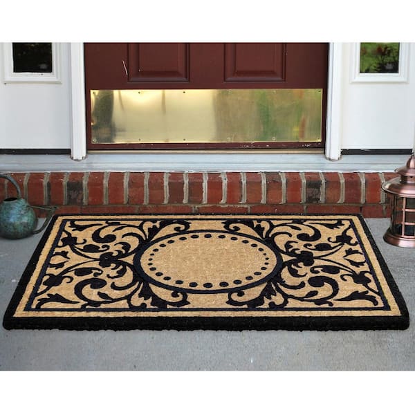 Heavy Duty Black 30 in. x 48 in. Coir Heritage Single Picture Frame Indoor Outdoor Door Mat