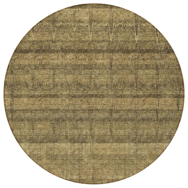 Brown, Beige, Chocolate 8 ft. Round Woven Striped Polyester Round Indoor/Outdoor Area Rug