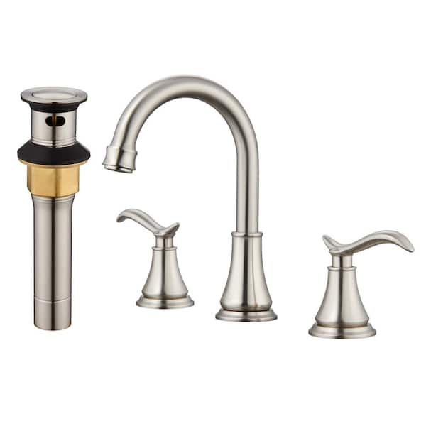 CASAINC 8 in. Widespread Double Handle Bathroom Sink Faucet with 360° Swivel Spout, Stainless Steel Drain Kit in Brushed Nickel