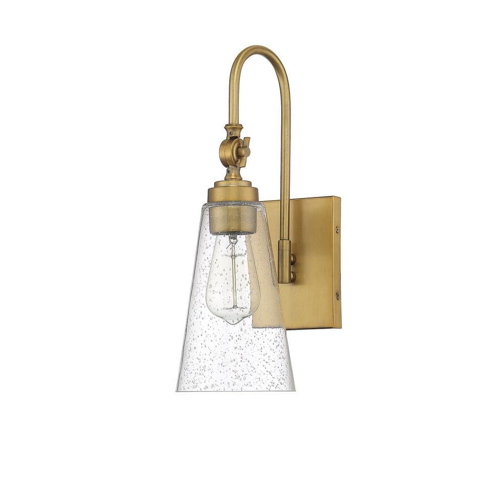York Warm Brass and Black Dimmable Wall Sconce with Clear Seeded Glass