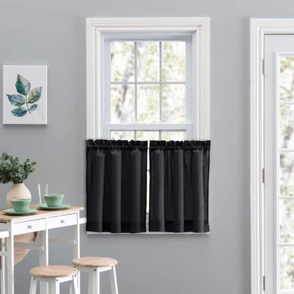 Ellis Curtain Stacey Black Solid 56 in. W x 45 in. L Rod Pocket Tailored Tier Pair