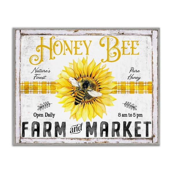 Stupell Industries Rustic Honey Bee & Flower by Creatif Belle Gray Framed Animal Giclee Art Print 16 in. x 20 in.