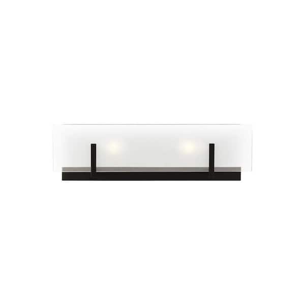 Generation Lighting Syll 18 in. H 2-Light Midnight Black Vanity Light with Clear Highlighted Satin Etched Glass Shade