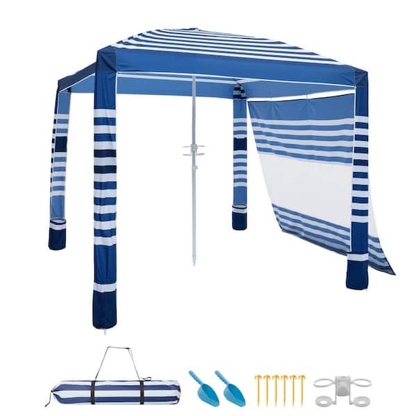 Beach Cabana, Navy Stripes, 8 x 8 ft. with Side Wall, UPF 50+ Protection, Portable Cabana with Sand Pockets, 2025 update