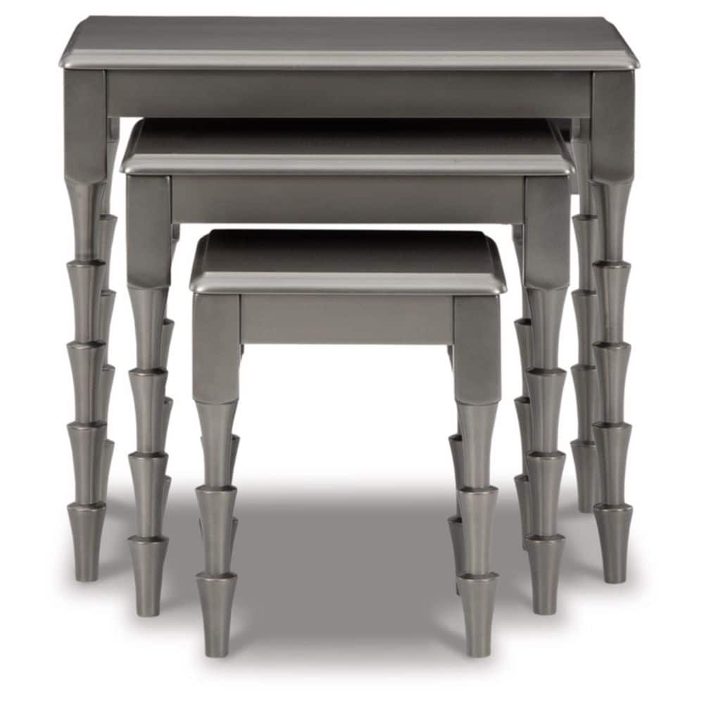 Metallic Gray Wood and Metal Nesting Side Tables Set
