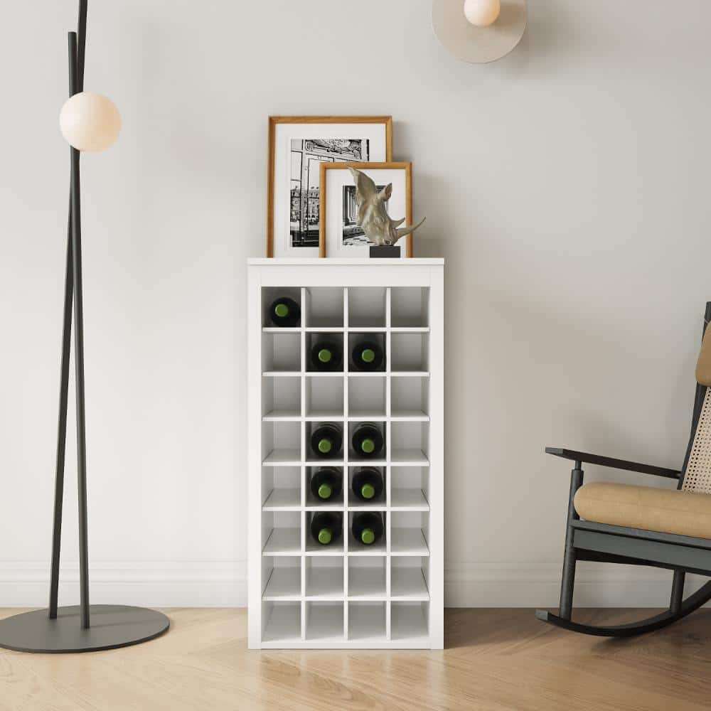 18" Floor Wine Cabinet with 32-Bottle Storage, White