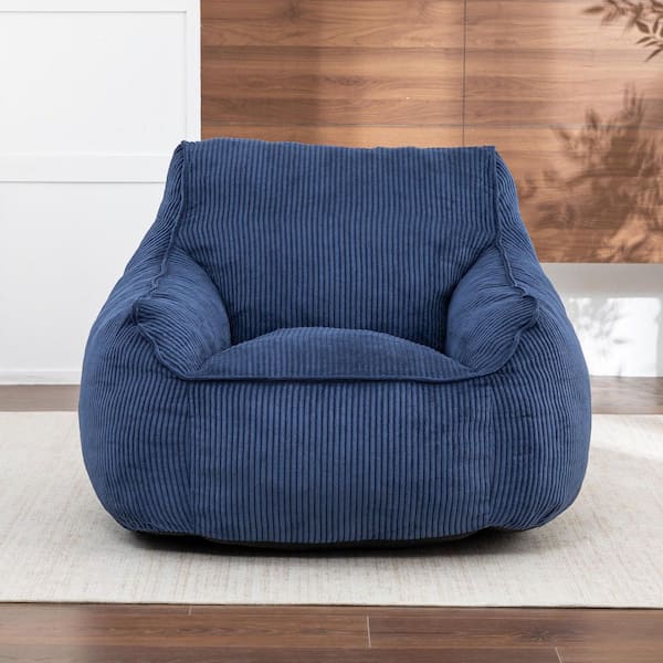 Blue Corduroy Bean Bag Chair with Backrest and Armrests, Adult Floor Sofa Chair for Bedroom or Living Room